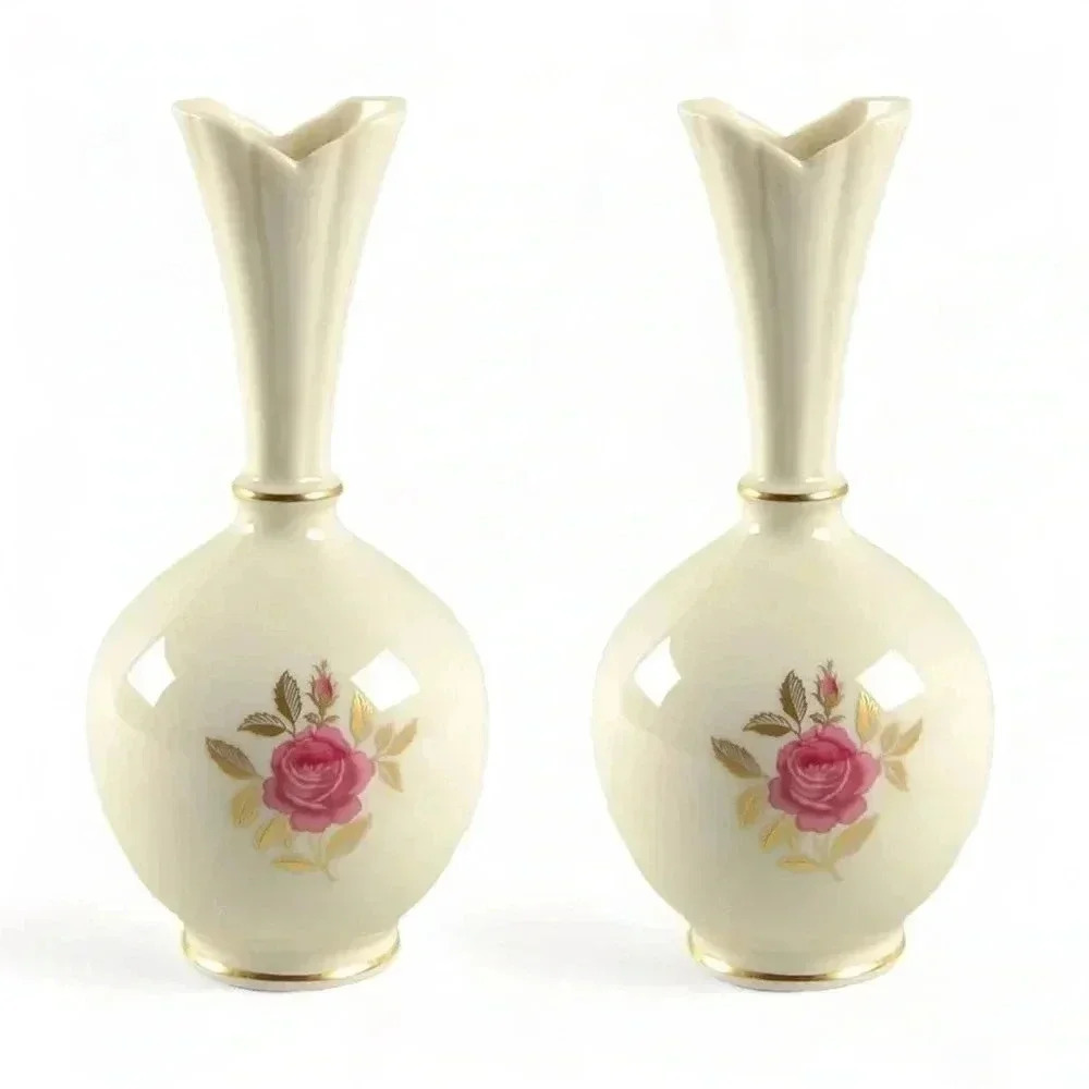 Vintage Lenox Floral Rose Flower Bud Vases